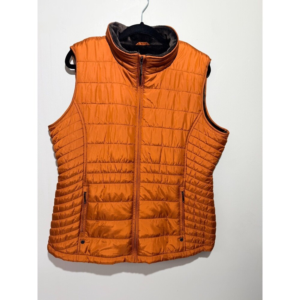Weatherproof Women's XL Orange Quilted Puffer Vest Fleece Lined Full Zip